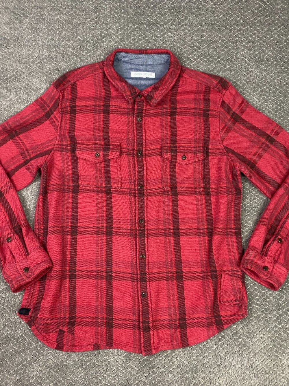 Outerknown Blanket Shirt Mens XL Red Plaid Overshirt Twill Flannel Heavyweight
